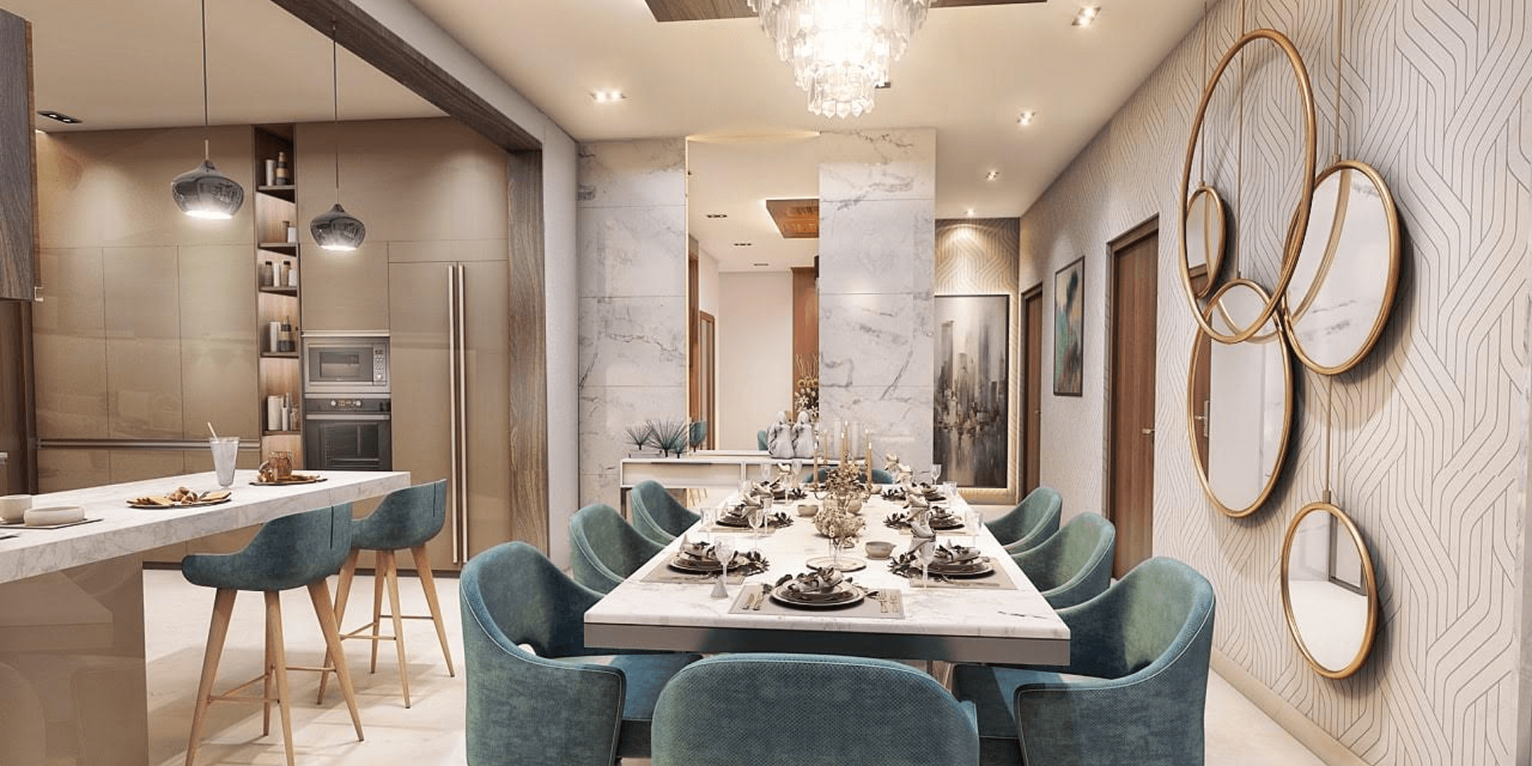 Neutral-toned ceramic vases on a modern console table