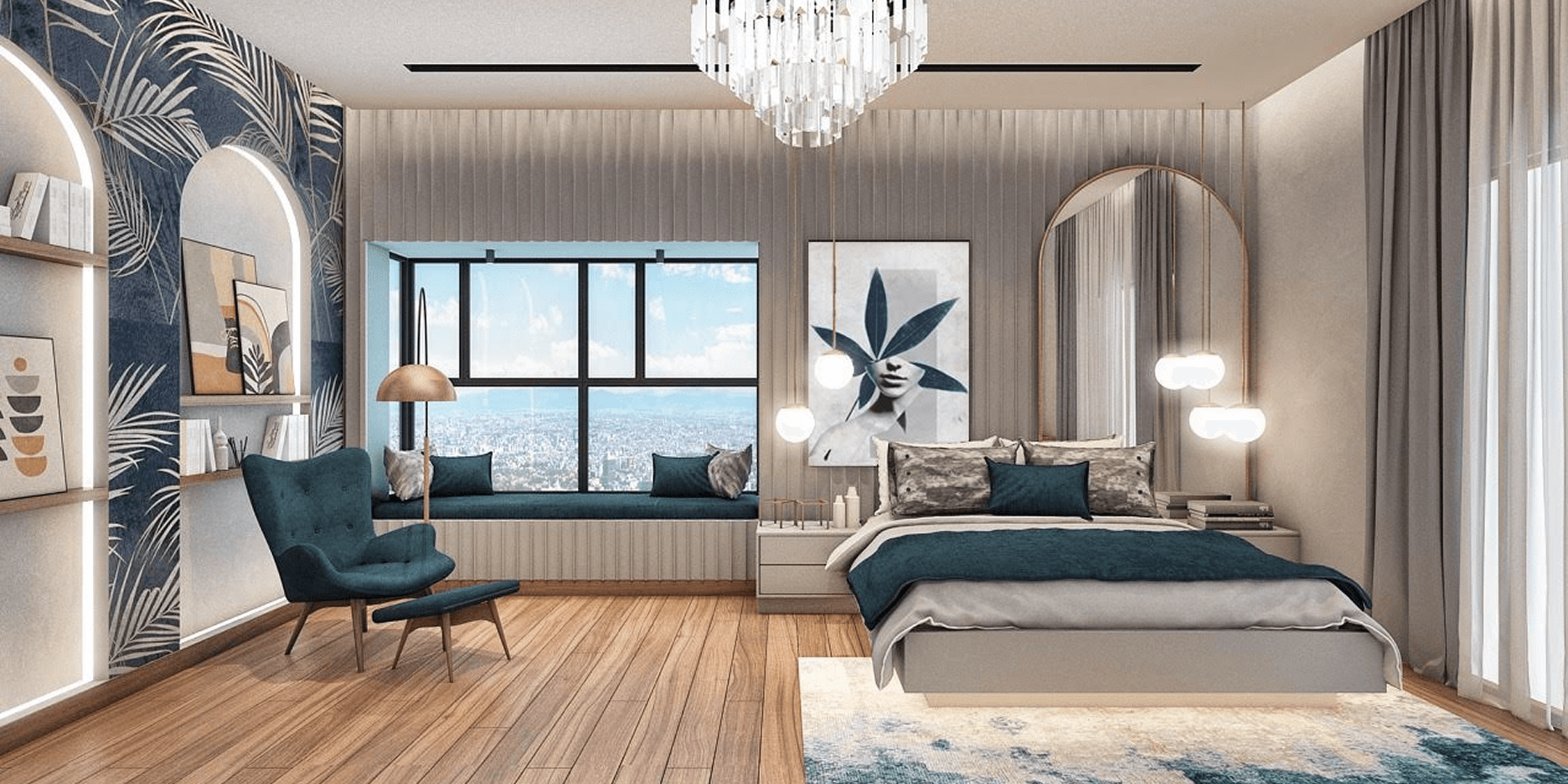 Metallic tree wall art in symmetrical black frames