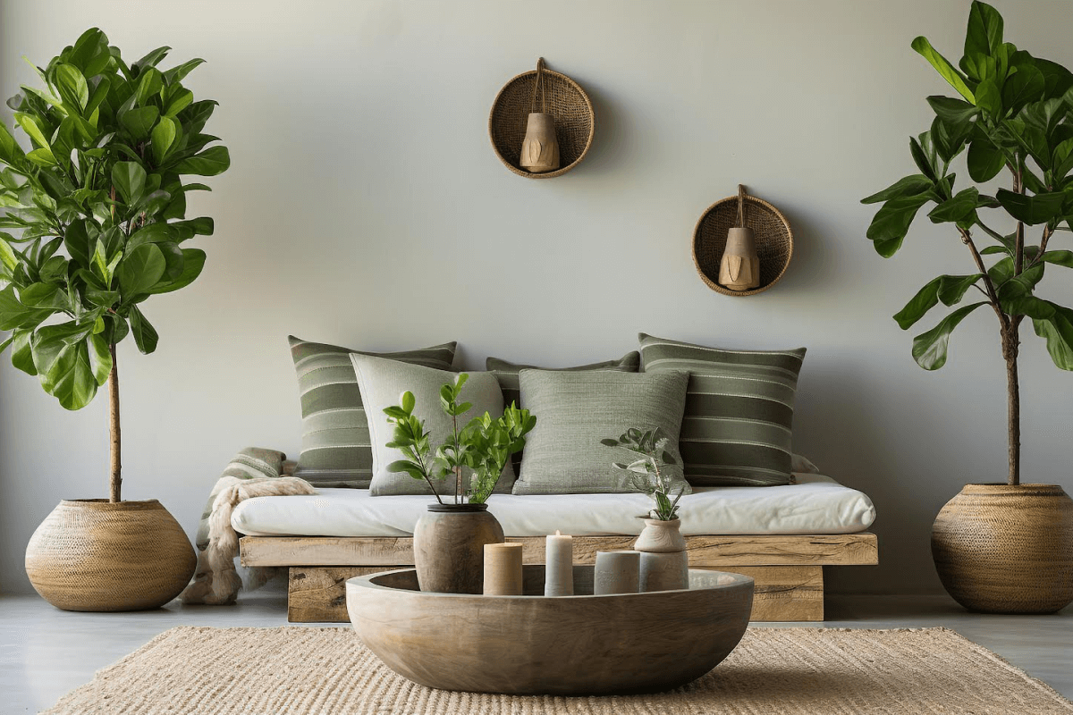 Eco-friendly villa kitchen and living room witha natural light in Bangalore