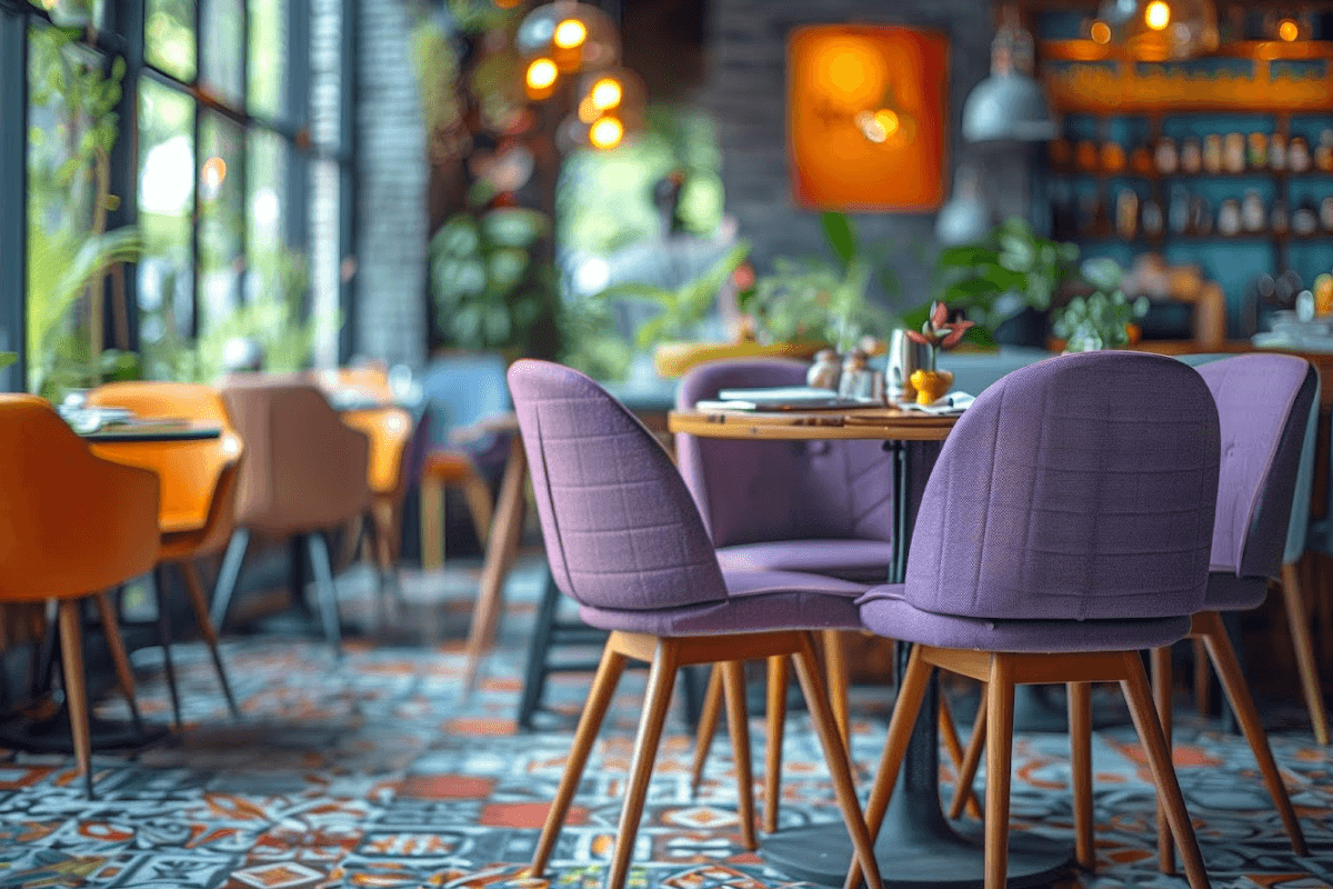 Chic hotel lounge with mood lighting and custom seating arrangements