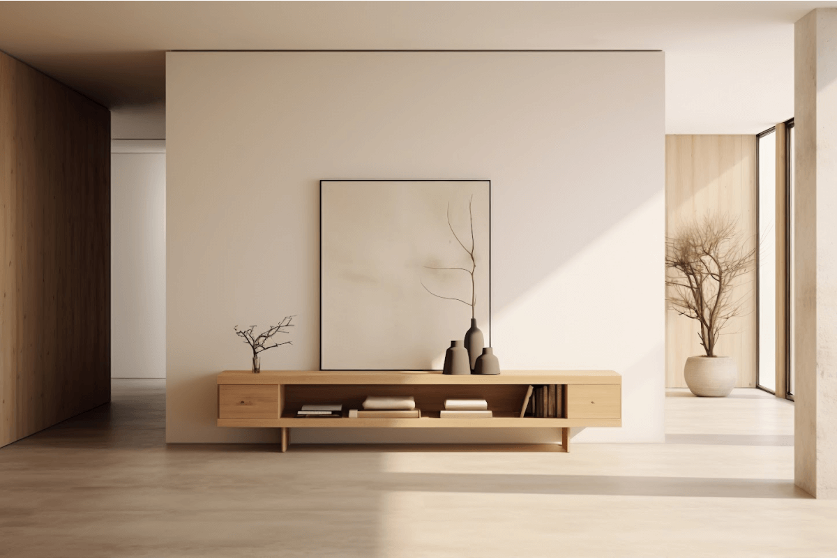Minimalist living room and kitchen design for 3 BHK apartment in Bangalore